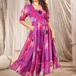 SHINISHA Women Floral Printed Fit & Flare Maxi Dress image 4