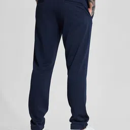 Snitch Men Navy Textured Mid-Rise Slim Fit Regular Trousers image 5