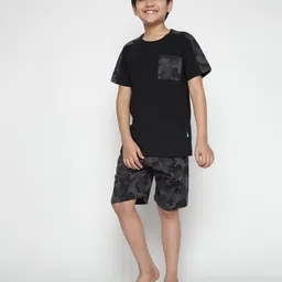Lil Tomatoes Half Sleeves Camouflage Printed Night Suit - Black-picture-31
