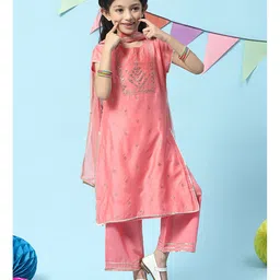 BIBA Half Sleeves Stone Embellished Straight Kurta & Palazzo Set - Pink-picture-18