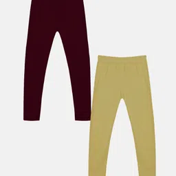 Kiddopanti Pack Of 2 Solid Leggings - Maroon & Beige-picture-16
