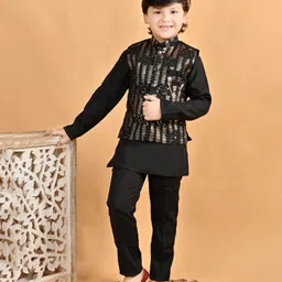 BT DEZINES Full Sleeves Solid Coordinating Kurta & Pyjama With Sequins Embellished Jacket Set - Black-picture-26