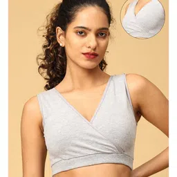 The Mom Store Cotton Spandex Sleeveless Solid Maternity Nursing Sleep Bra - Grey-image-47