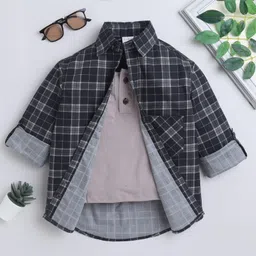 BAATCHEET Cotton Woven Full Sleeves Checked Shirt With Attached Tee - Grey-picture-26