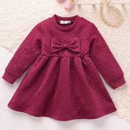 Mark & Mia Full Sleeves Winter Frock With Bow Applique - Wine image 2