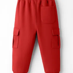 Babyhug French Terry Knit Full Length Lounge Pant With Text Print - Red image 2