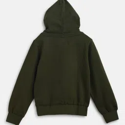 Tales & Stories Woven Full Sleeves Brand Name Embroidered Hooded Light Winter Sweatshirt & Track Pants Set - Dark Green image 3