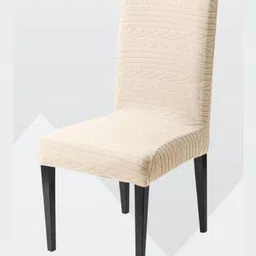 HOUSE OF QUIRK Set Of 6 Beige Woven Design Jacquard 220 GSM Dining Seat Slipcover image 3