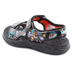 LIBERTY Space Theme Designed Velcro Closure Sandals - Black image 4
