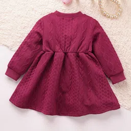 Mark & Mia Full Sleeves Winter Frock With Bow Applique - Wine image 3