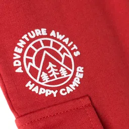 Babyhug French Terry Knit Full Length Lounge Pant With Text Print - Red image 3