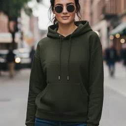 MACK JONNEY Women Fleece Solid Kangaroo Pocket Long Sleeves Hooded Sweatshirt-image-86