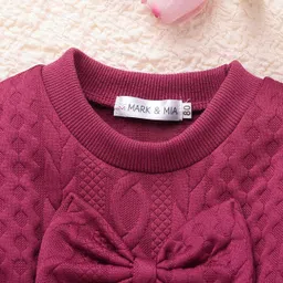 Mark & Mia Full Sleeves Winter Frock With Bow Applique - Wine image 4