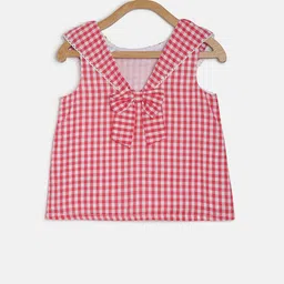 MINI KLUB Girls Red & White Checked Styled Back Pure Cotton Top image 2