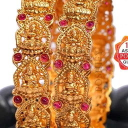 poshify Luxury Gold Plated Goddess Laxmi Design Pure Brass Bangles 2354A-1701 Stylish Traditional Bangle image 2