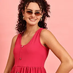 JAKANARY Woen Round Neck Shoulder Straps Fit & Flare Midi Dress image 3