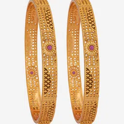 Kushal's Fashion Jewellery Ruby Gold-Plated Ethnic Antique Bangles image 4