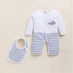 MooNKids Infants Striped Pure Cotton Romper With Bibs-image-99