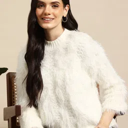 Mast & Harbour Women Woollen Pullover with Fuzzy Detail image 1