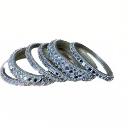 AMSHA Silver Glass Artificial Stones Bangle image 2