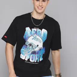 Aeropostale Brand Logo Printed Drop-Shoulder Sleeves Relaxed Fit Pure Cotton T-shirt-image-59