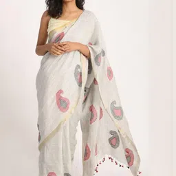 HERE&NOW Paisley Handloom Jamdani Saree-picture-36
