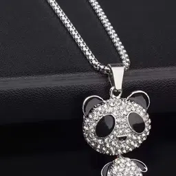 Nitant Stones Studded Iced Cute Panda Pendants with Chains image 2