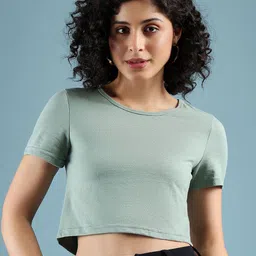 Mayra Women Solid Round Neck Cotton T-shirt-picture-20