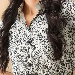 AASK Floral Print Puff Sleeve Belted Fit & Flare Midi Dress image 2