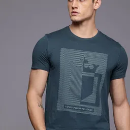 Louis Philippe Jeans Brand Logo Printed Pure Cotton Slim Fit T-shirt-picture-50