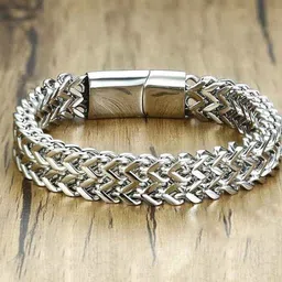 MEENAZ Silver-Plated Stainless Steel Anti tarnish Link Bracelet-picture-12