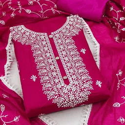 HERE&NOW Floral Embroidered Thread Work Unstitched Dress Material-picture-31