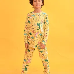 Anthrilo Full Sleeves Seamless Raining Dinosaur Printed Coordinating Pyjama Set With Comfort Fit - Yellow-image-80
