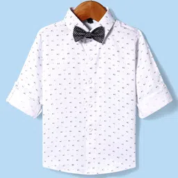 Robo Fry Cotton Blend Woven Full Sleeves Printed Party Shirt with Bow - White-picture-29