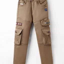 Olio Kids Cotton Woven Full Length Trouser With Cargo Pockets - Brown-picture-13