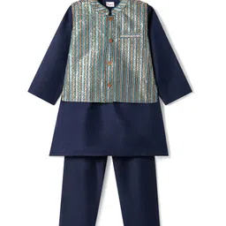 Babyhug Woven Full Sleeves Kurta Pyjama With Glitter Printed Jacket - Navy Blue-picture-27