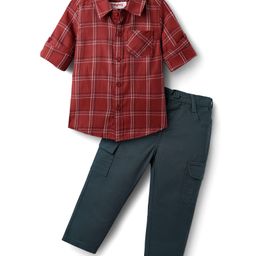 Babyhug Cotton Woven Full Sleeves Shirt & Trouser Set with Checks - Red & Blue-picture-33