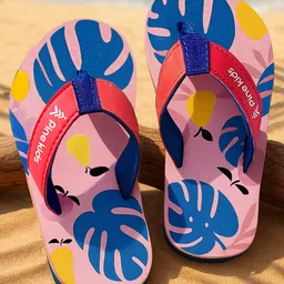 Pine Kids Slip On Flip Flops With Leaf Print - Pink & Blue-picture-14
