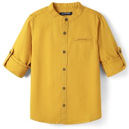 Pine Kids Cotton Woven Full Sleeves Mandarin Collar Solid Shirt - Mustard-picture-39