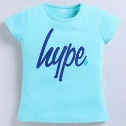 Kidcity Cotton Sinker Half Sleeves Hype Text Printed Top - Aqua Blue-image-19