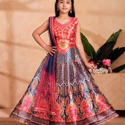 Aarika Silk Woven Sleeveless Floral Printed Mirror Work Detailed Lehenga Choli With Dupatta Set - Gajri-picture-17