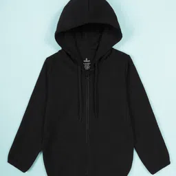 Kiddopanti Knit Full Sleeves Solid Quilted Hooded Jacket - Black-picture-16