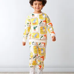 Anthrilo Fleece Knit Full Sleeves Dinosaur Printed Coordinating Winter Sweatshirt & Jogger Set - Off White-picture-27