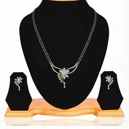 Angel Creation Stone-Studded & Beaded Mangalsutra With Earrings image 3