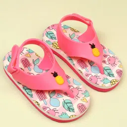 Babyoye Velcro Closure Flip Flops With Pineapple & Crab Print - Light Pink image 2