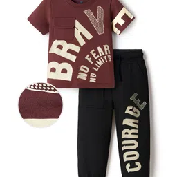 OLLINGTON ST. Cotton Half Sleeves Printed T-Shirt & Joggers Set - Brown & Black image 2