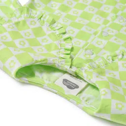 Mi Arcus 100% Cotton Full Puffed Sleeves Squares & Floral Printed Frill Detailed Top - Green image 5