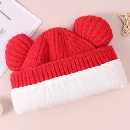pine kids Kookie Kids Cable Knit Design Woollen Cap with Pom Pom Red - Diameter 13 cm image 4