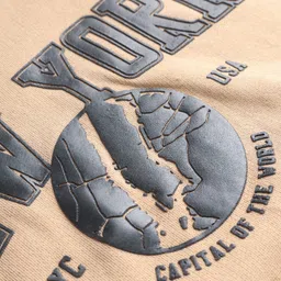 Taeko Full Sleeves Hooded Fleece Sweatshirt with Kangaroo Pocket & Text Print - Light Brown image 4