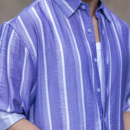 Powerlook Men Oversized Fit Vertical Striped Spread Collar Casual Shirt image 2